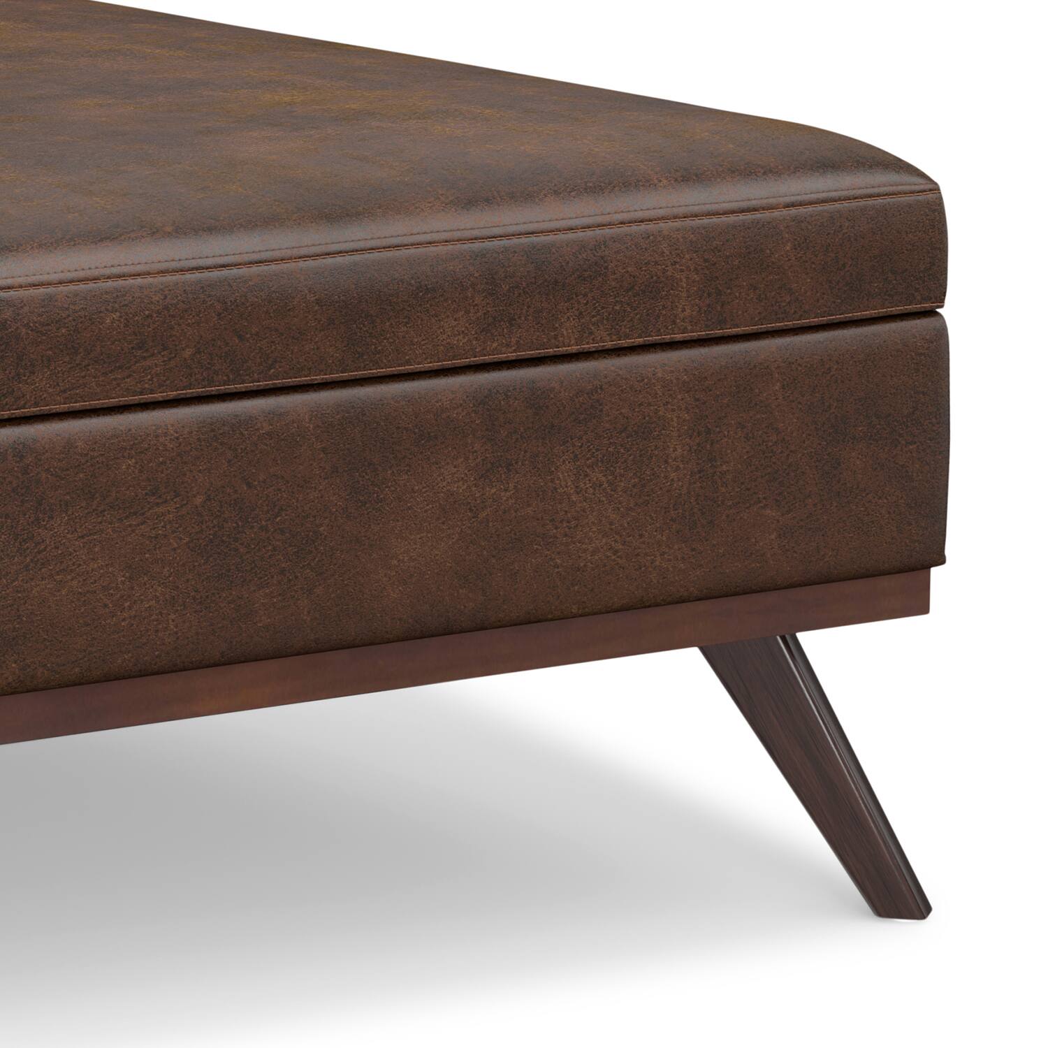 Alt View 14. Simpli Home - Owen XL Square Coffee Table Storage Ottoman - Distressed Chestnut Brown.