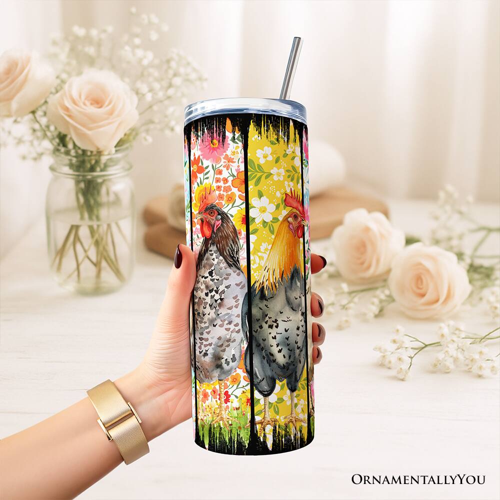 Left. OrnamentallyYou - Brushstrokes Chicken Farm 20oz Tumbler With Lid and Stainless Steel Straw - Multicolored.