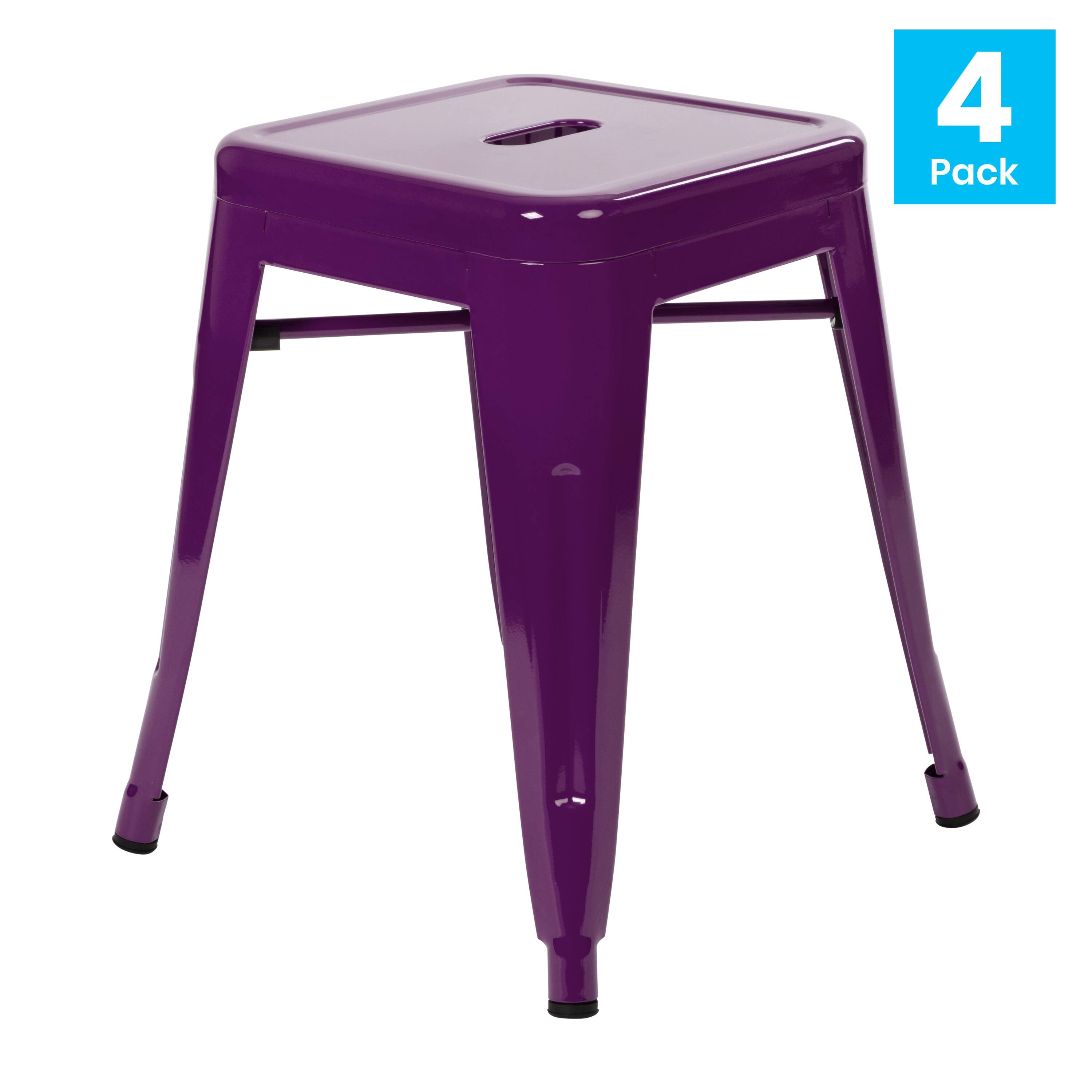 Angle. Flash Furniture - Kai 18" Table Height Stool, Stackable Backless Metal Indoor Dining Stool, Commercial Grade Restaurant Stool in Purple - - Purple.