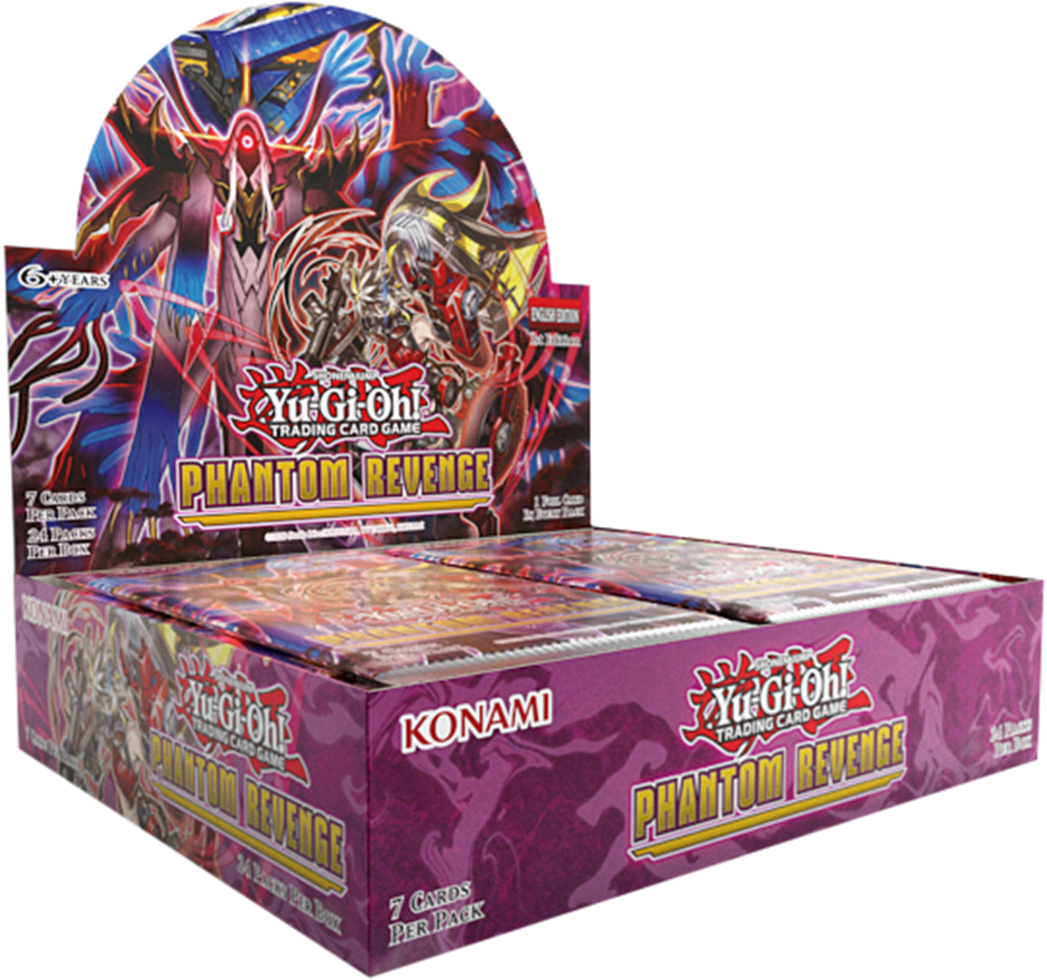 6 YEARS DGS DO be 10n 7 Comt R FAE 24 PAGw BEC IIX Yu u.Gi-Oh! Oh! TRADING CARD GAME PHANTOM REVENGE Yu Yu-Gi-Oh! NuGiOhE KONAMI CARD GAME TRADING CARDS GAME REVENGE PHANTOM REVENGE 34 Buma 2 CARDS Boz 7 PACK PER N BE
Corrected text:
6 YEARS DGS DO be 10n 7 Comt R FAE 24 PAGw BEC IIX Yu u.Gi-Oh! Oh! TRADING CARD GAME PHANTOM REVENGE Yu Yu-Gi-Oh! NuGiOhE KONAMI CARD GAME TRADING CARDS GAME REVENGE PHANTOM REVENGE 34 Buma 2 CARDS Boz 7 PACK PER N BE
The image shows a Yu-Gi-Oh! Trading Card Game Phantom Revenge box, which includes 7 cards per pack.