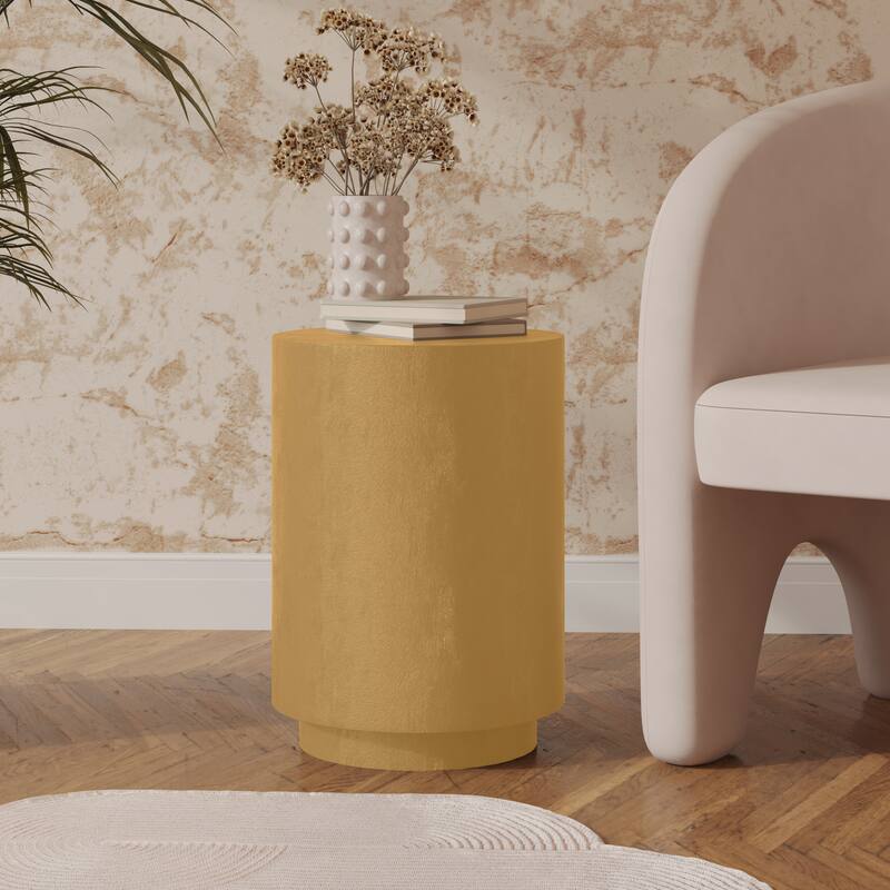 Back. LeisureMod - Ramble Cylindrical Side Table, Weather Resistant Fiberstone Modern Accent Table - Indoor/Outdoor - Beige.