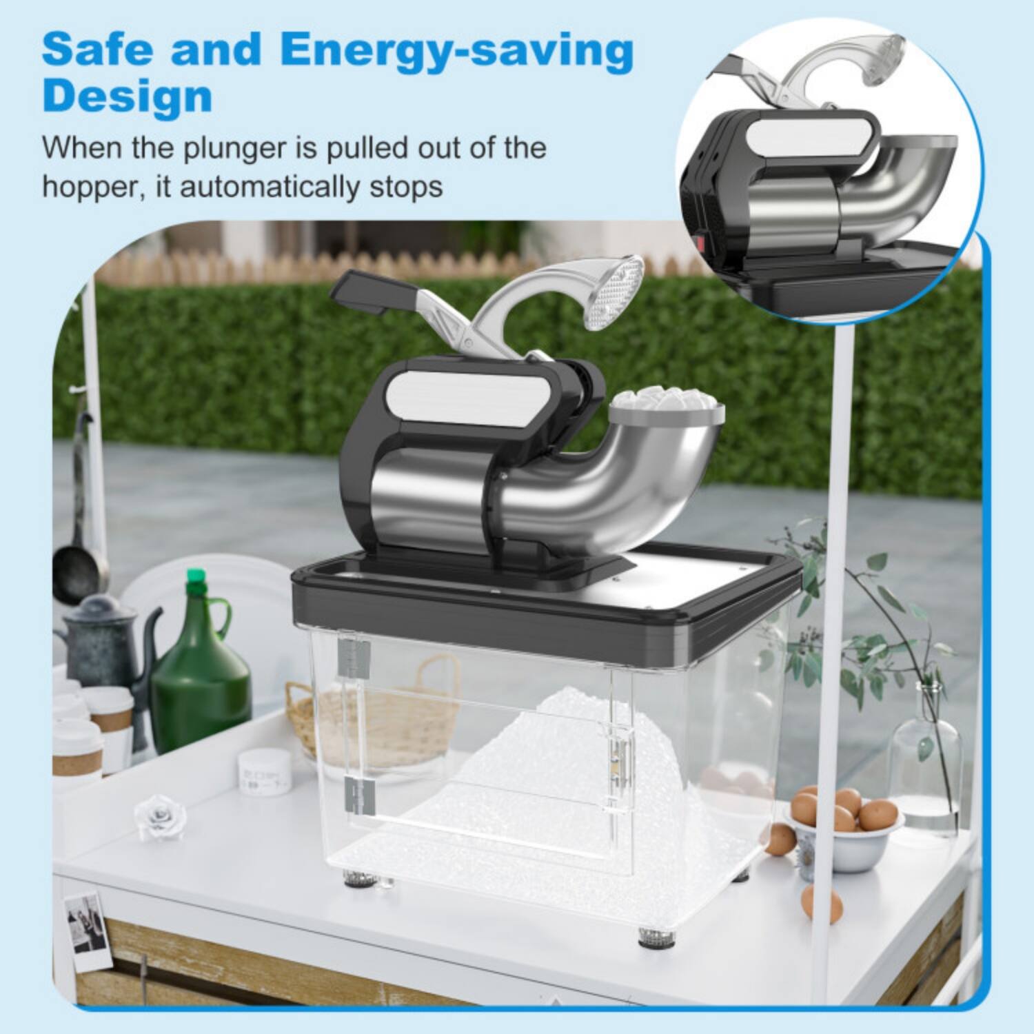 Safe and Energy-saving Design

When the plunger is pulled out of the hopper, it automatically stops