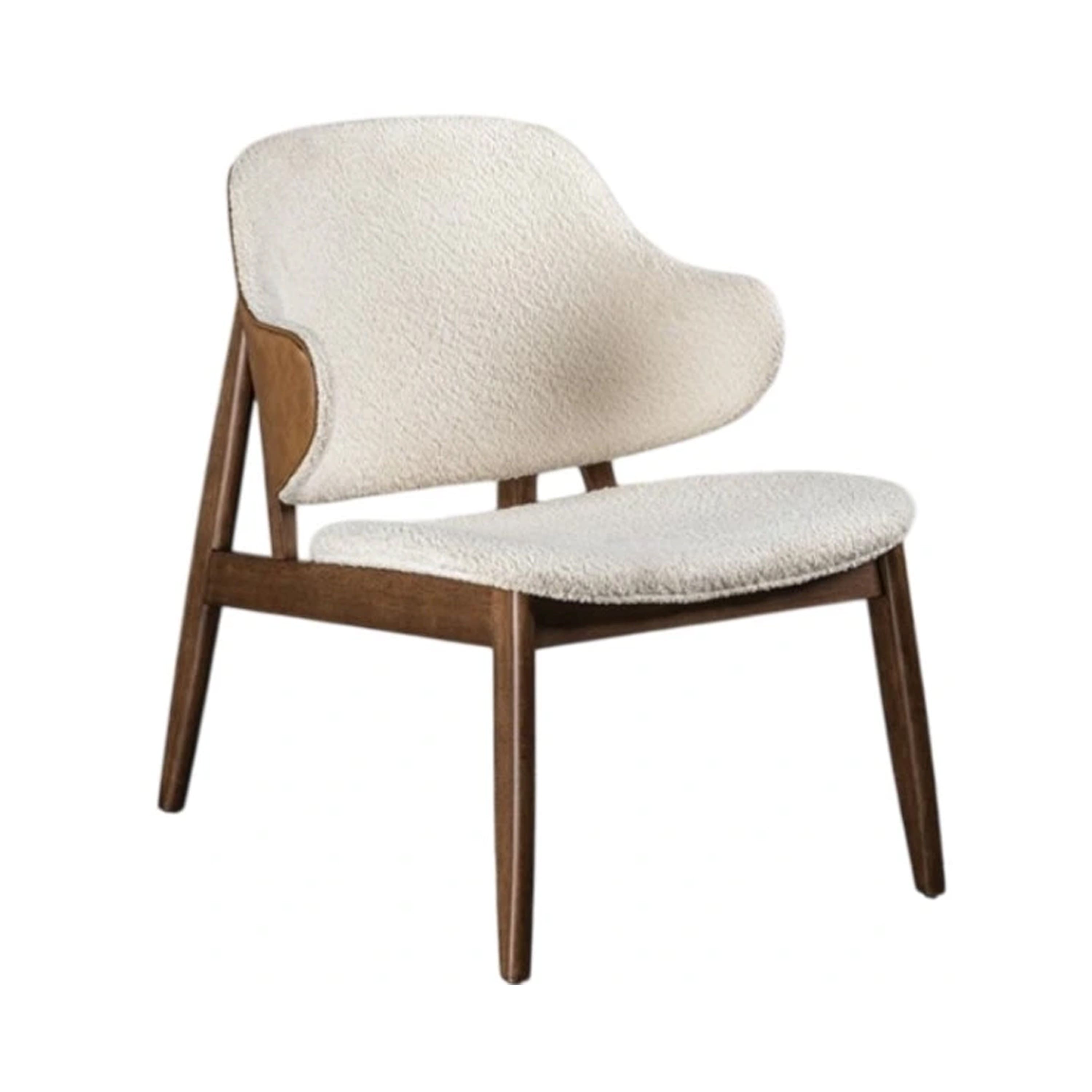 Manhattan Lane - Biny Accent Chair, Winged Back Beige Boucle Fabric - Walnut Brown, Beige