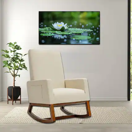 Front. Hivvago - High Back Fabric Rocking Armchair with Convenient Side Storage Pocket - Beige.