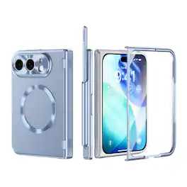 UUCOVER - For Apple iPhone Duo Magnetic Electroplated Case with Screen Protector, Dual Magnetic Hinge Cover, Pen Slot and a Stylus - Blue