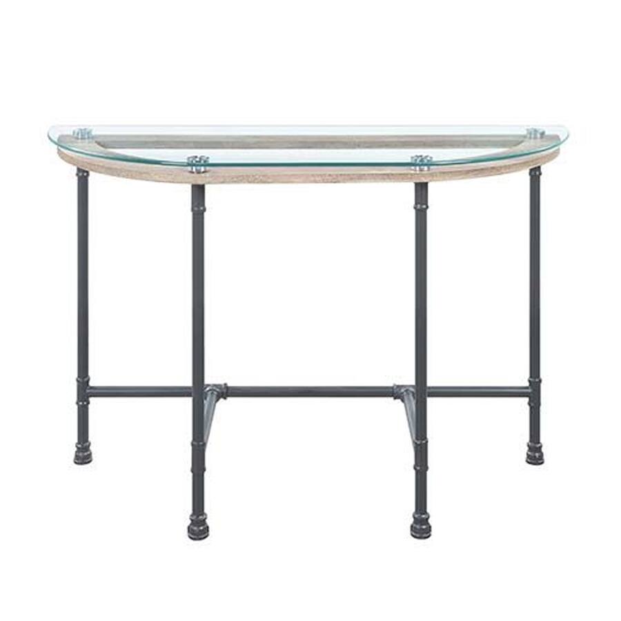Manhattan Lane Wood Side Table, Oval Tempered Glass Top, Metal Pipe ...