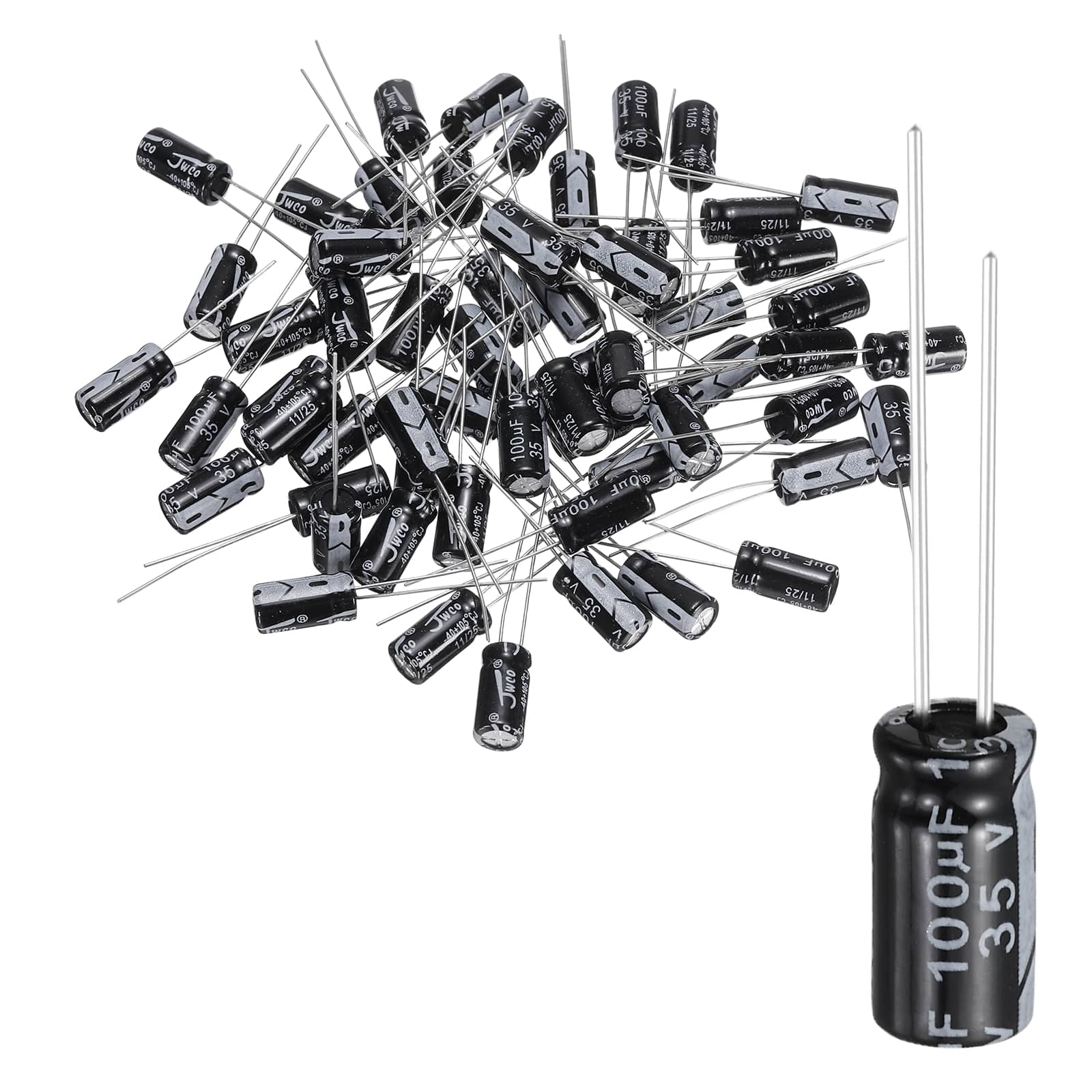 Unique Bargains - 100uF 35V 6x12mm Electrolytic Capacitor, 105C High Temp Radial Leads, for TVs/LCDs/VCD, 60pcs - Black