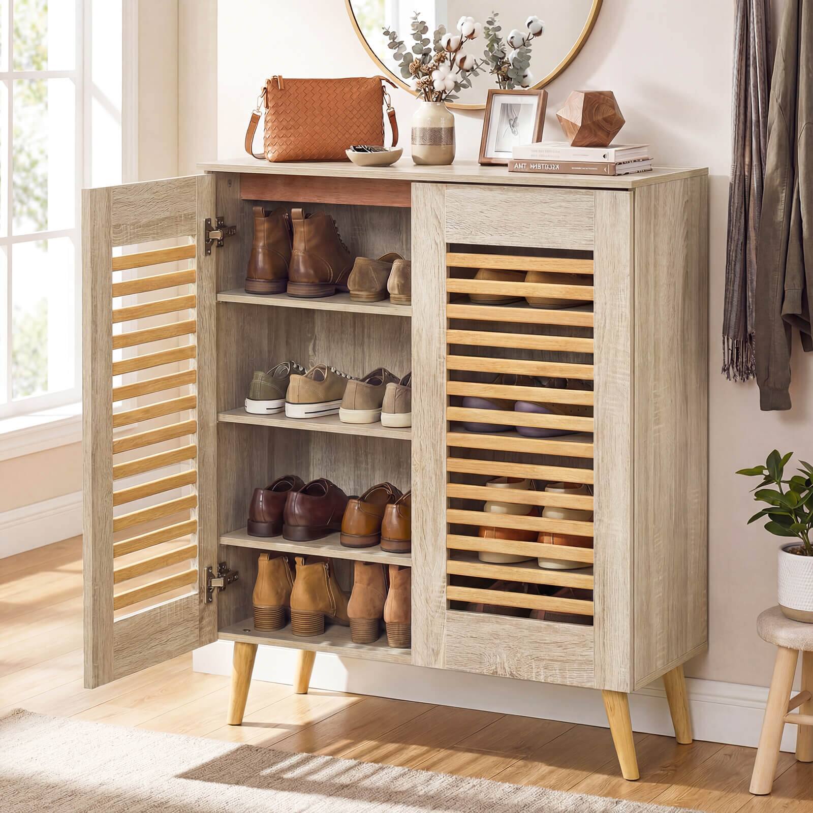 Alt View 1. Costway - Costway Shoe Cabinet with 2 Louvered Doors&3 Removable Shelves,5-Tier NarrowCabinet - Natural.