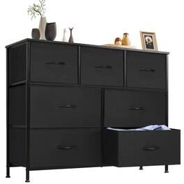 Bestier - 7 Drawer 39.3 in.W Fabric Storage Tower Dresser Wooden Top for Kid Room, Closet, Entryway, Nursery - Black