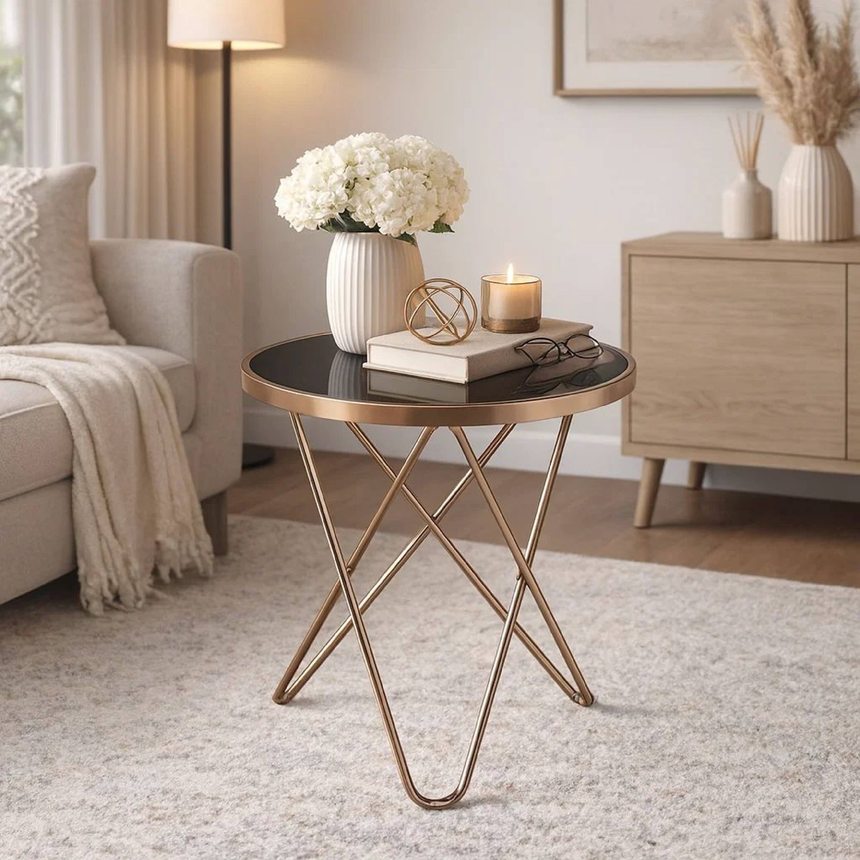 Alt View 8. Manhattan Lane - Valora End Table - Black Glass & Gold.