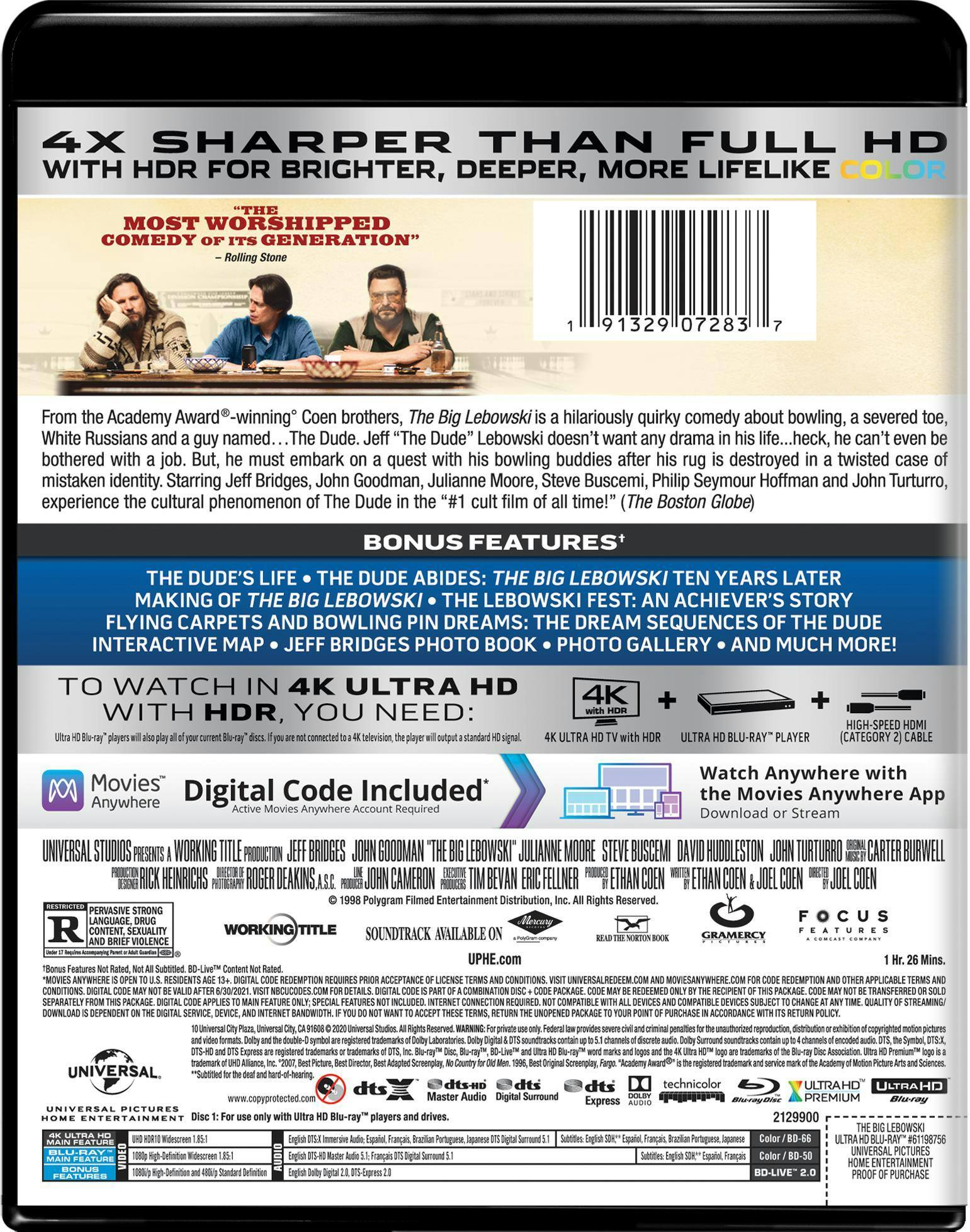 Back. The Big Lebowski (20th Anniversary 4K Ultra HD + Digital) [UHD].