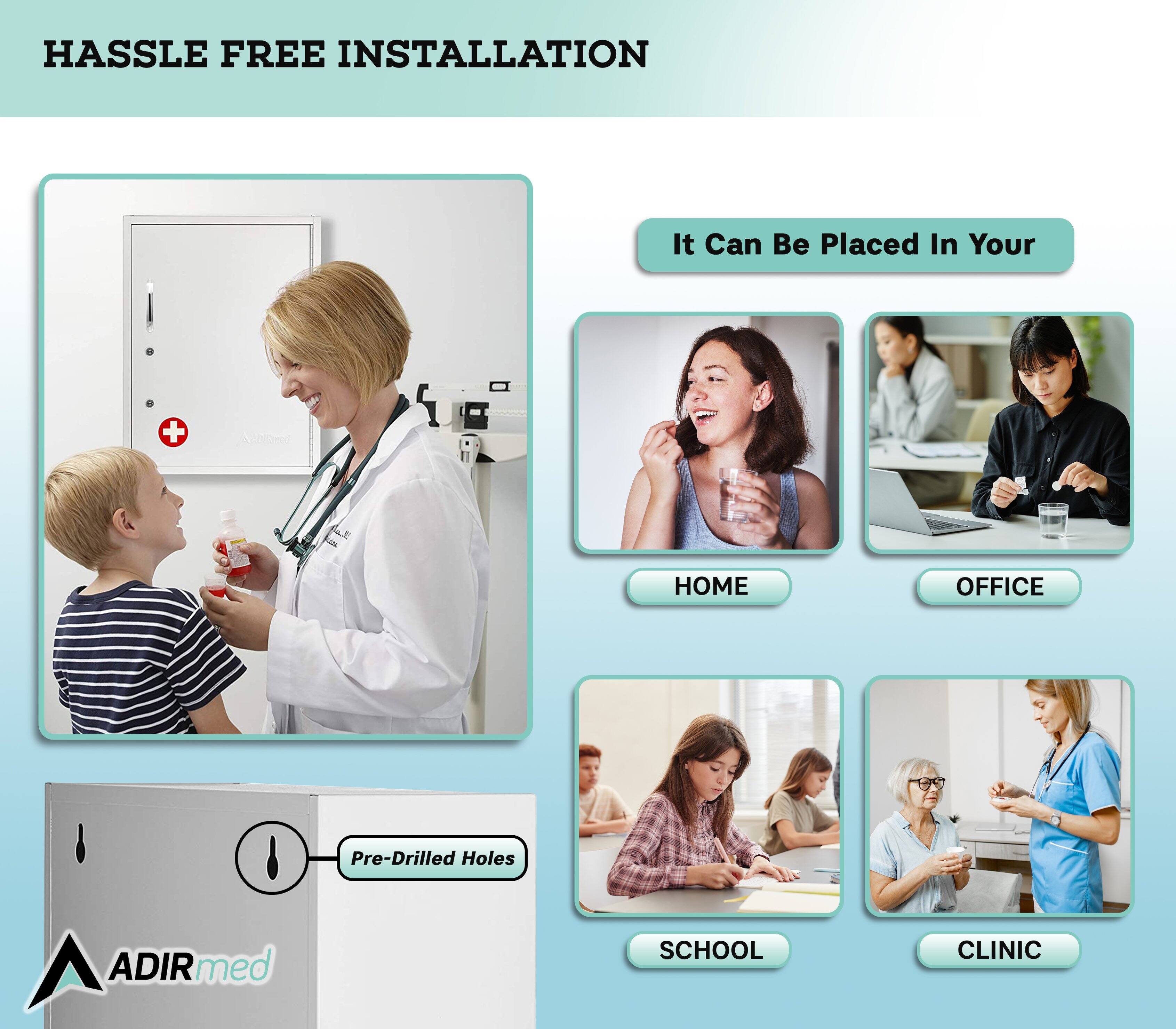 HASSLE FREE INSTALLATION It Can Be Placed In Your HOME OFFICE SCHOOL CLINIC Pre-Drilled Holes ADIRmed