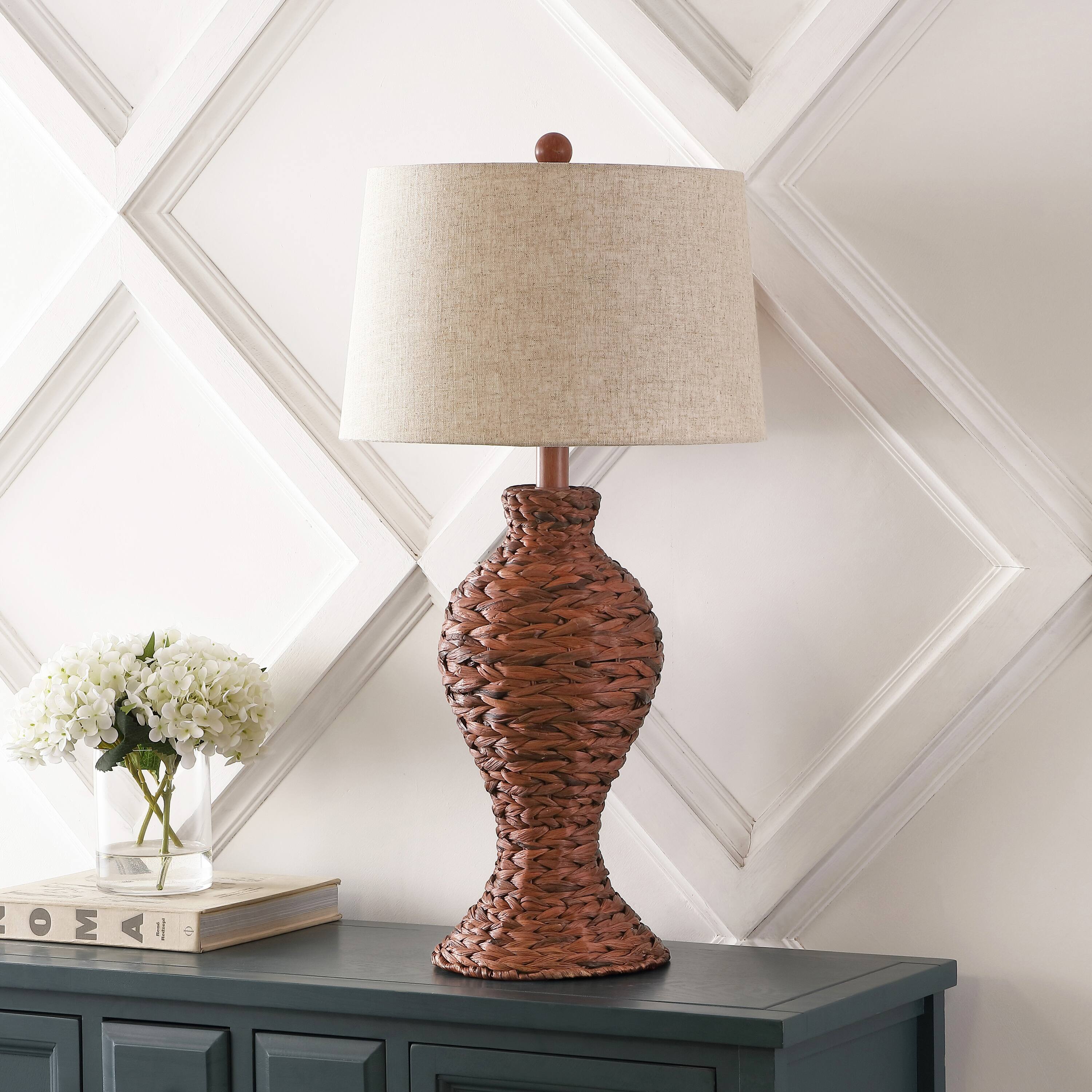 Alt View 4. Jonathan Y - Elicia 31" Coastal Cottage Water Hyacinth Weave LED Table Lamp, Dark Brown - Dark Brown.