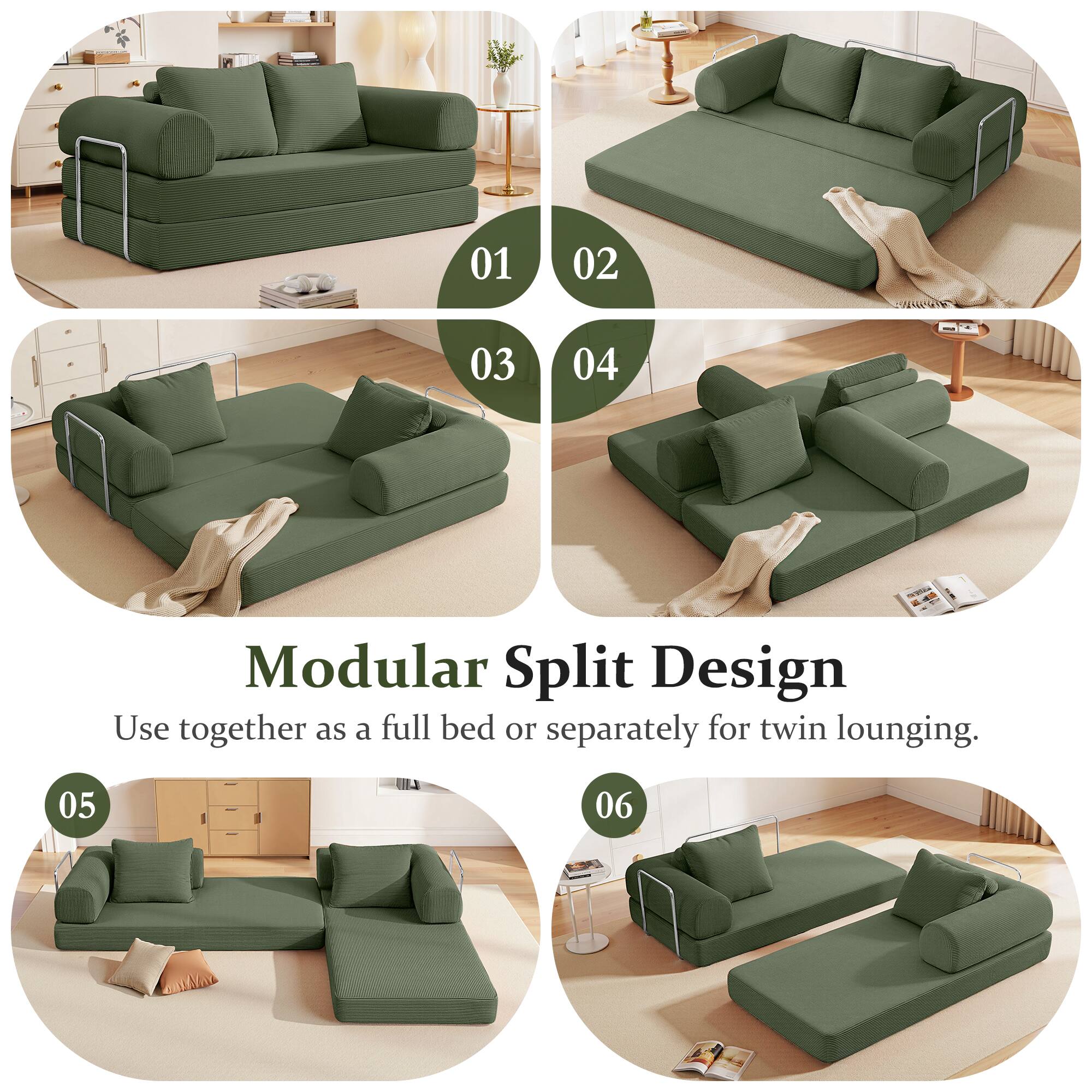 Modular Split Design

Use together as a full bed or separately for twin lounging.