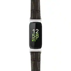Front. StrapsCo - Crocodile Strap Leather Watch Band For Fitbit Inspire 3 - Black (Silver Hardware).