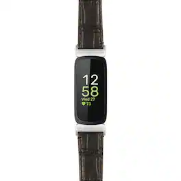 StrapsCo - Crocodile Strap Leather Watch Band For Fitbit Inspire 3 - Black (Silver Hardware)