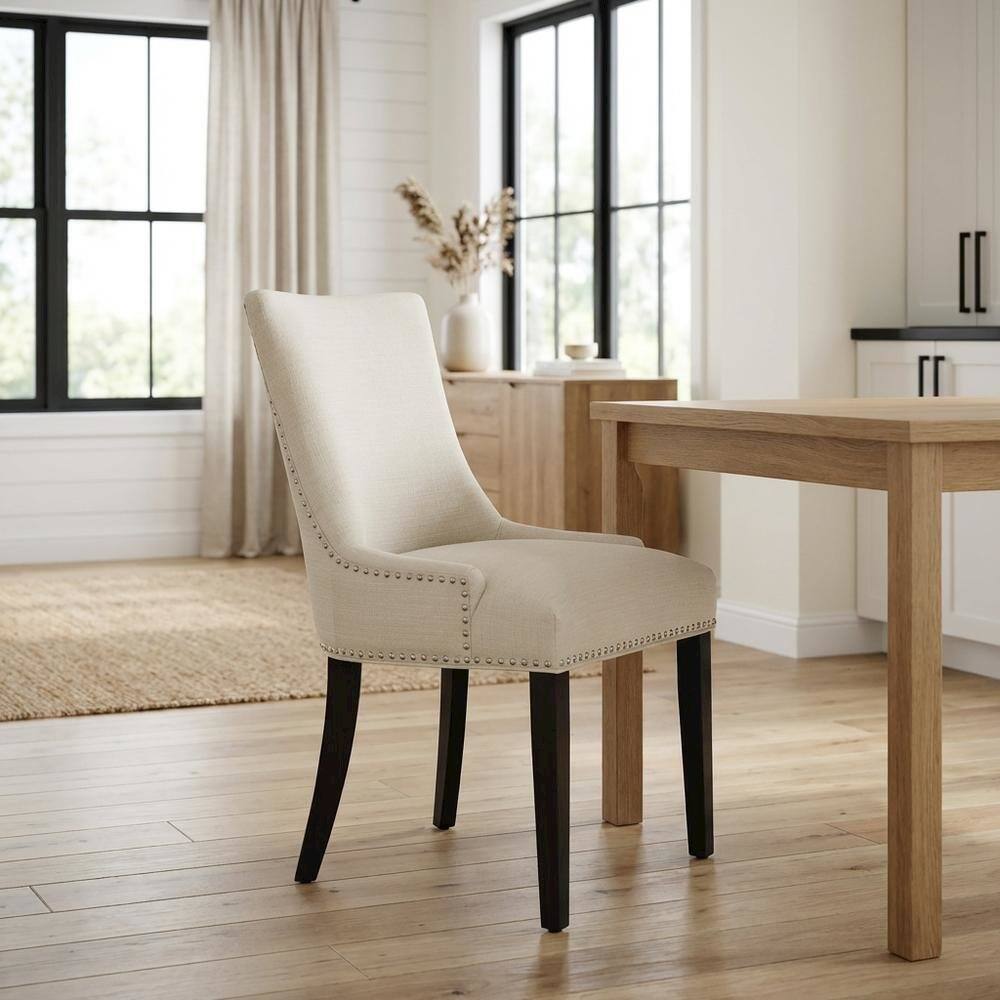 Angle. FurniFact - Fabric dining chair with armrests and comfortable backrest for dining rooms - Beige.