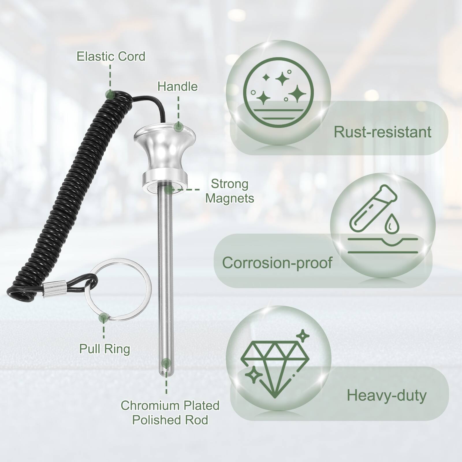 Elastic Cord Handle, Rust-resistant, Strong Magnets, Corrosion-proof, Pull Ring, Chromium Plated Polished Rod, Heavy-duty
