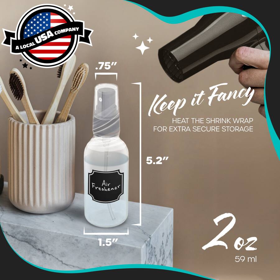 Cap Shring Raper Nevlers 2 Oz. Clear Glass Spray Bottles with Shrink Wrap, Funnel, Brush ...