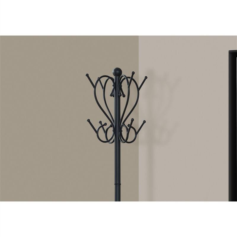 Back. ALEXOUN - 71"h Metal Coat Rack - Hall Tree, Free Standing, 8 Hooks, Entryway, Umbrella Holder, Bedroom, Transitional - Black.