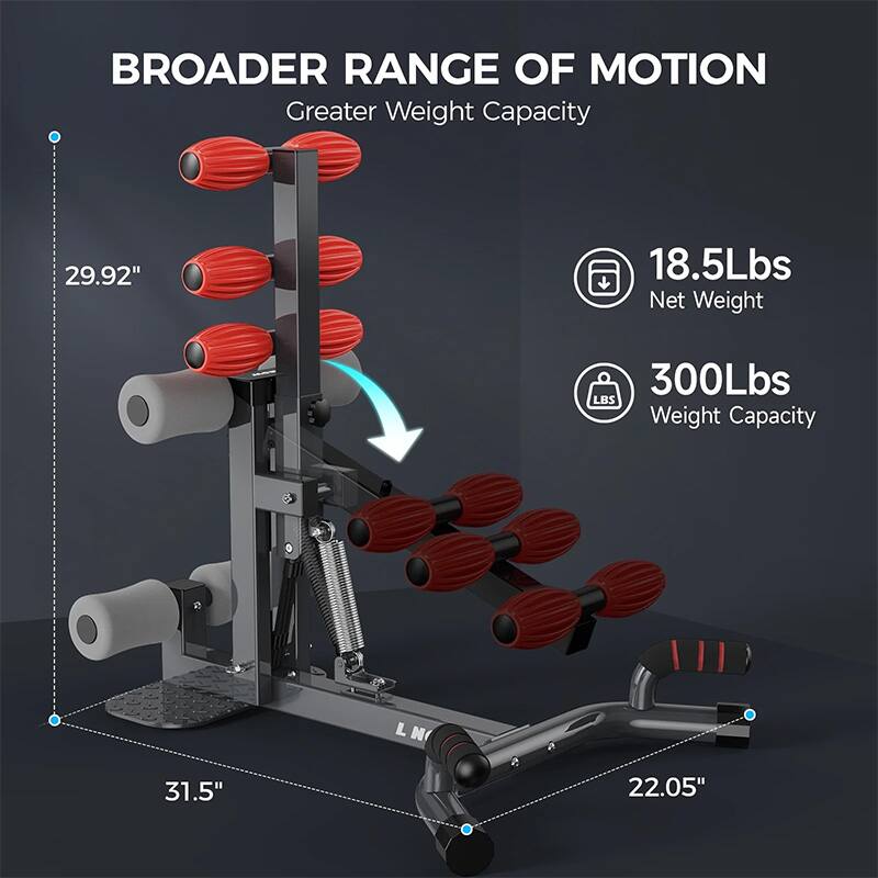 BROADER RANGE OF MOTION  
Greater Weight Capacity  
29.92"  
18.5Lbs Net Weight  
300Lbs LBS Weight Capacity  
31.5"  
22.05"