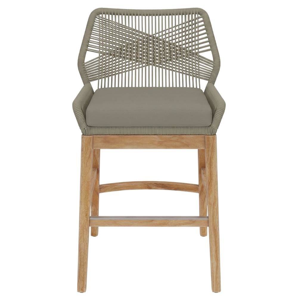 Back. Outdoor Escape - Teak, Rope Outdoor Counter Stool, Weather-Resistant Material, Patio Use - Gray.