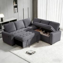 Vipbear - 78" Modular Sectional Couch Sofa with Pull Out Bed, with USB Ports/Adjustable Backrest/Storage Seats,Tool-Free Assembly - Dray