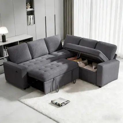 Front. Vipbear - 78" Modular Sectional Couch Sofa with Pull Out Bed, with USB Ports/Adjustable Backrest/Storage Seats,Tool-Free Assembly - Dray.