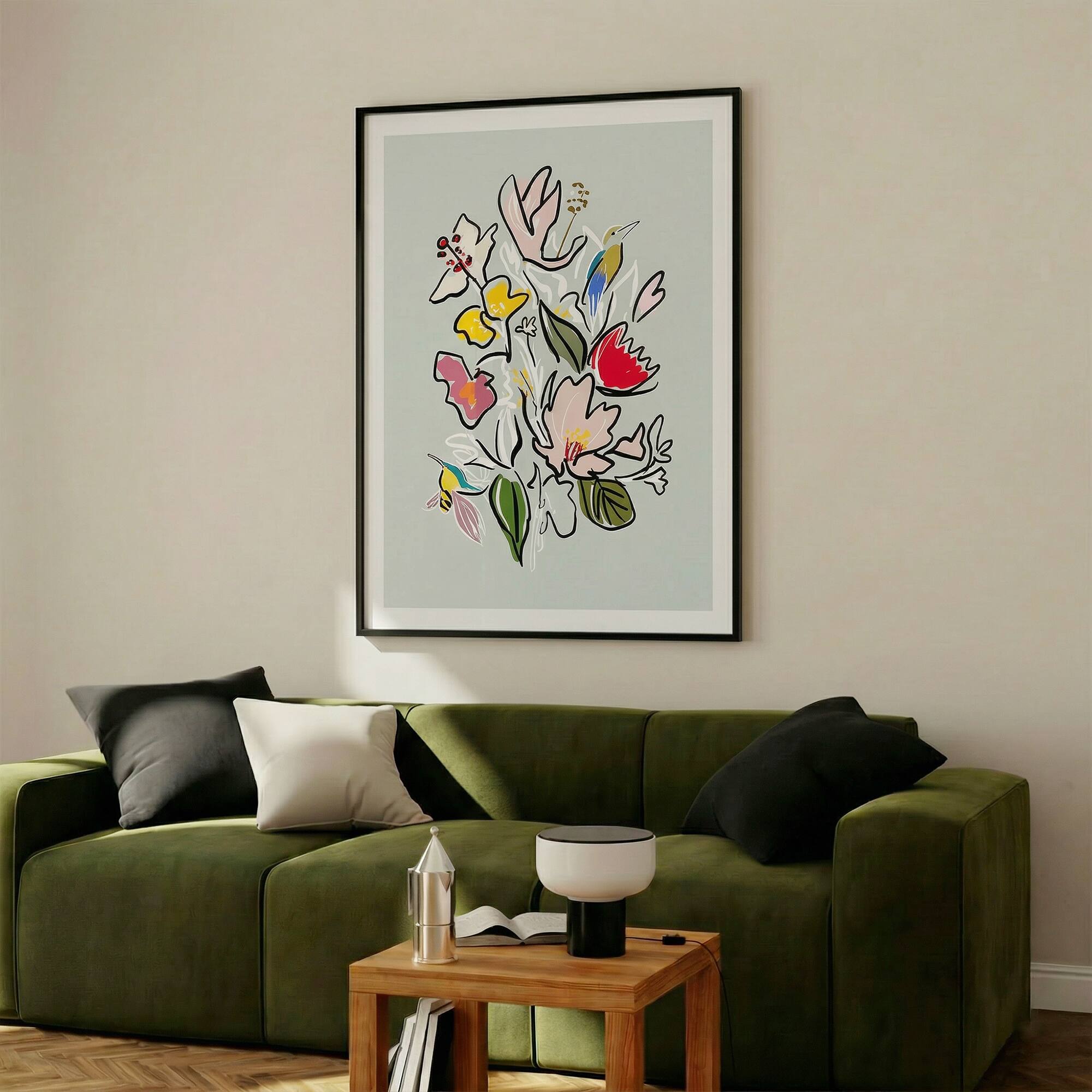Alt View 4. HOMLUX - 1 Piece Framed Floral Bouquet Canvas Wall Art Modern Botanical Wall Decor Flower Canvas Print 36 in. x 24 in. - Multi-Colored.