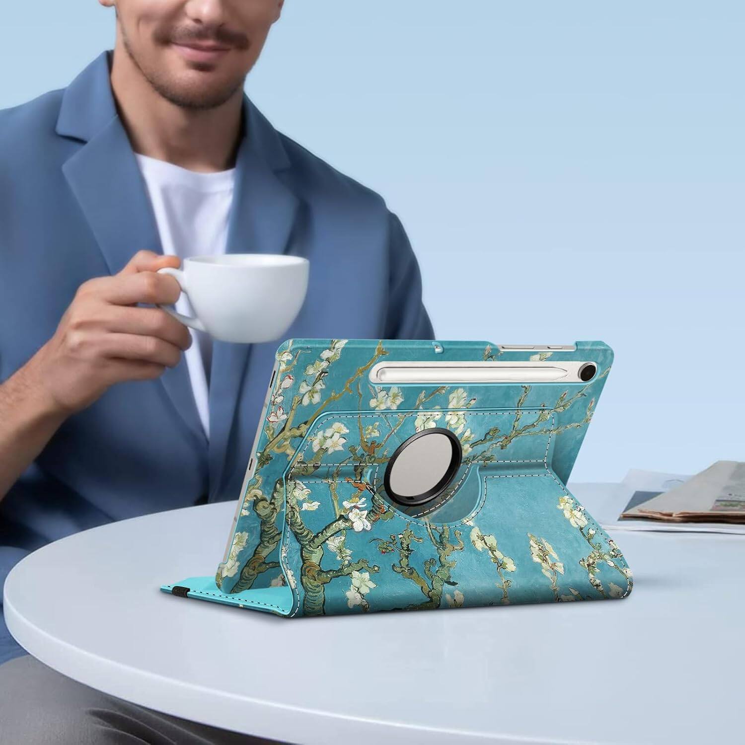 Alt View 4. Fintie - Rotating Case for Samsung Tab S10 Lite/ Tab S10 FE/ Tab S9 FE/ Tab S9, 360 Degree Swiveling Stand Cover, Auto Sleep/Wake - Blossom .