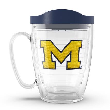 Front. Tervis - Michigan Wolverines 16oz. Emblem Classic Mug with Lid - Multicolor.