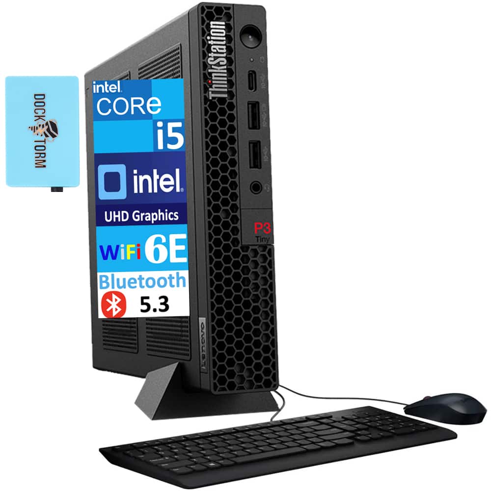Lenovo - ThinkStation P3 Tiny Mini Desktop (Intel i5-13500, 32GB DDR5, 1TB PCIe SSD, Win 11 Pro) w/USB Hub - Black
