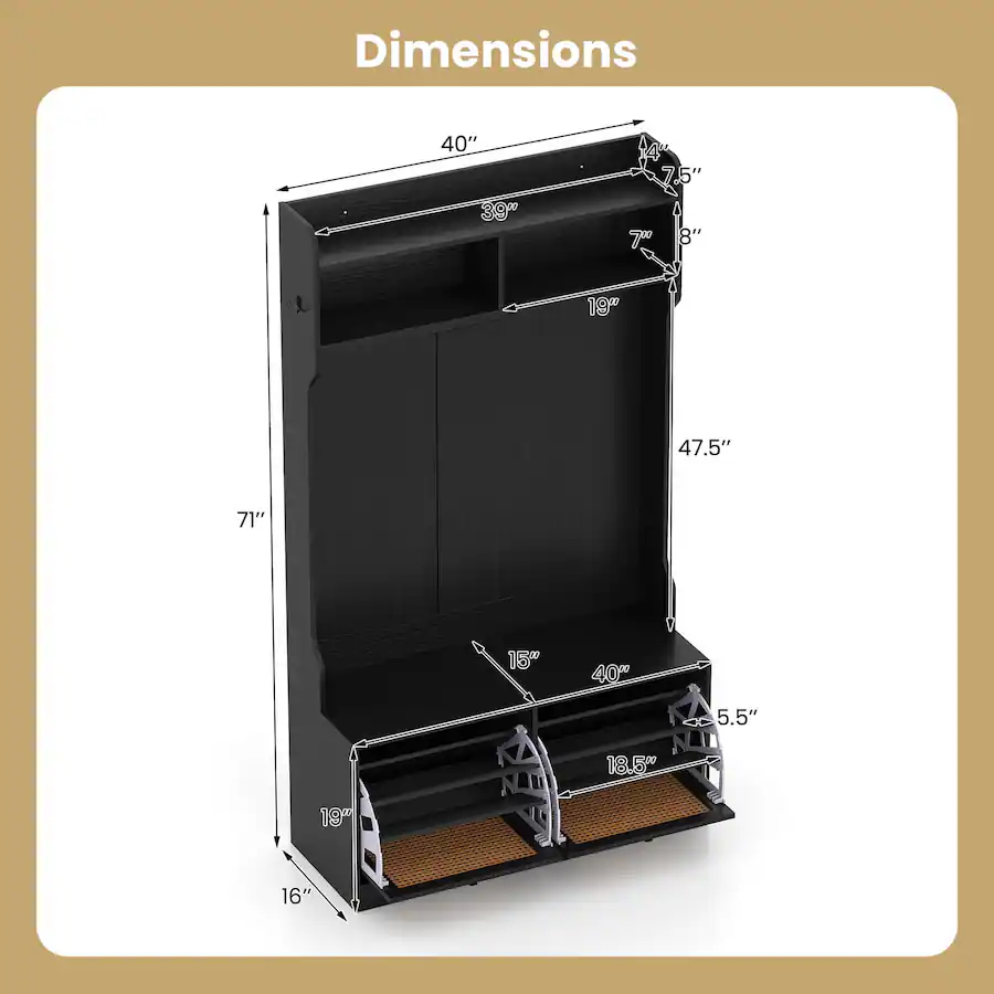 Costway 4 In 1 Hall Tree Entryway Bench with Coat Rack & Flip Drawers 6 ...