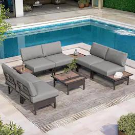 Yardgrace - 8 Pieces Outdoor Patio Furniture Set, L Shaped Sectional Sofa with Coffee Table and Thickened Cushions for Patio Yard - Gray