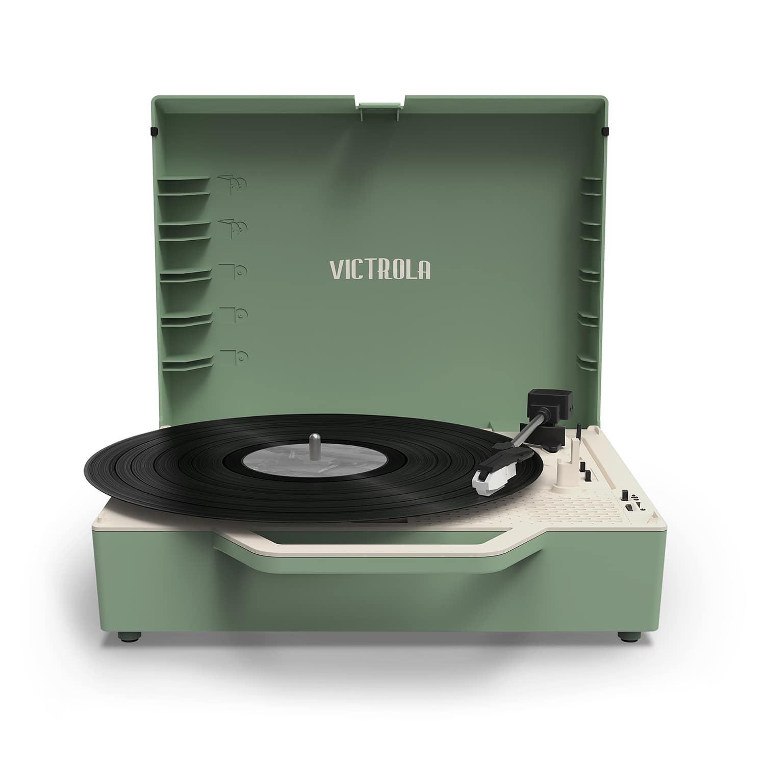 Alt View 16. Victrola - Re-Spin Sustainable Bluetooth Suitcase Record Player - Basil Green.