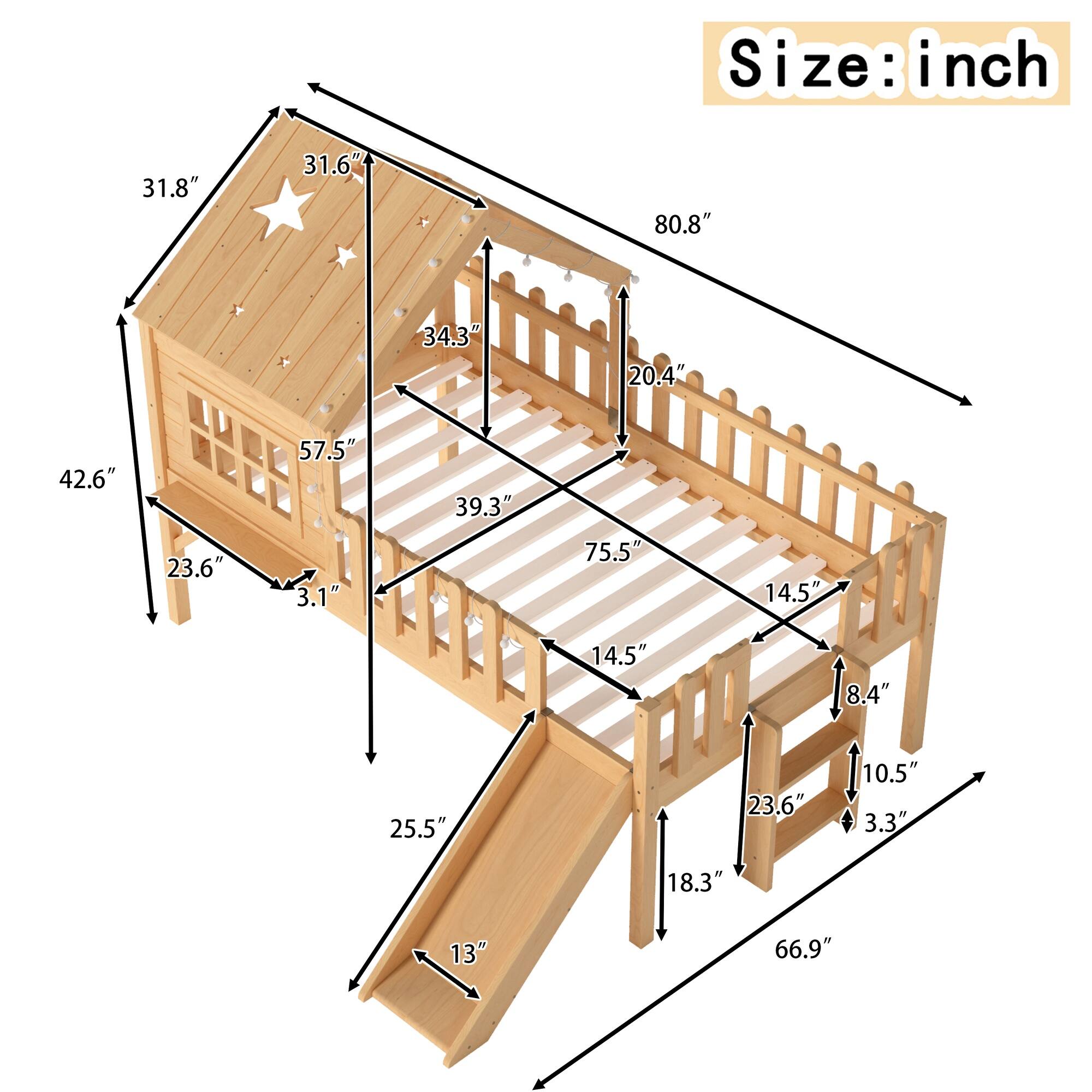 Size: inch  
31.8" 31.6" 80.8" 34.3" 20.4" 42.6" 23.6" 57.5" 3.1" 39.3" 75.5" 14.5" 14.5" 8.4" 25.5" 23.6" 10.5" 3.3" 18.3" 13" 66.9"