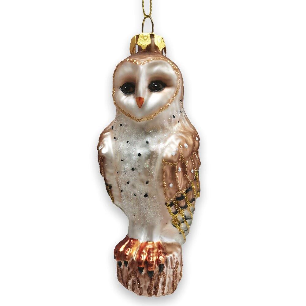 Front. OrnamentallyYou - Classic Barn Owl Glass Christmas Ornament - Multi-colored.