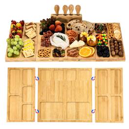 Unique Bargains - Bamboo Charcuterie Boards & Knife Set, 3 in 1 Magnetic Large Cheese Platter, Gift for House Warming - Yellow