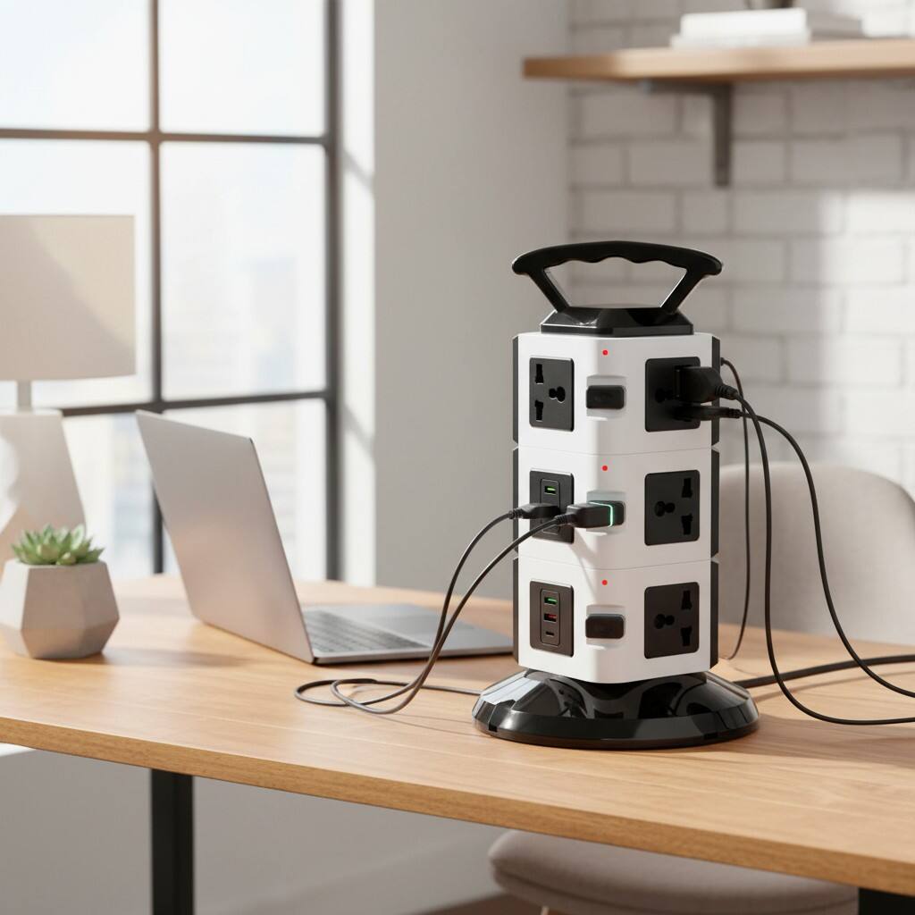 Alt View 1. Dazzed Corner - Power Strip Tower, 10 Outlets, 6 USB (2 USB-C), 1875W/15A, 6FT Cord - Black.