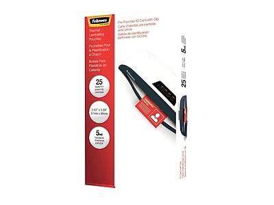 Fellowes Laminating Pouches  
Thermal Laminating Pouches  
Poches Pour la Protection  
Pouches Pour la Protection  
25  
25  
2 47" x 3 47"  
277mm x 88mm  
5mil  
5mm  
Pre-Punched ID Card with Clip  
Carte d'identité pré-perforée avec clip  
Carte de identificación perforada con clip  
Carte de identification perforée avec clip