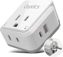 Ceptics - Germany & Korea Travel Plug Adapter Set – 20W PD & QC, Dual USB & USB-C, 2 USA Outlets – Type E/F SWadAPt - White