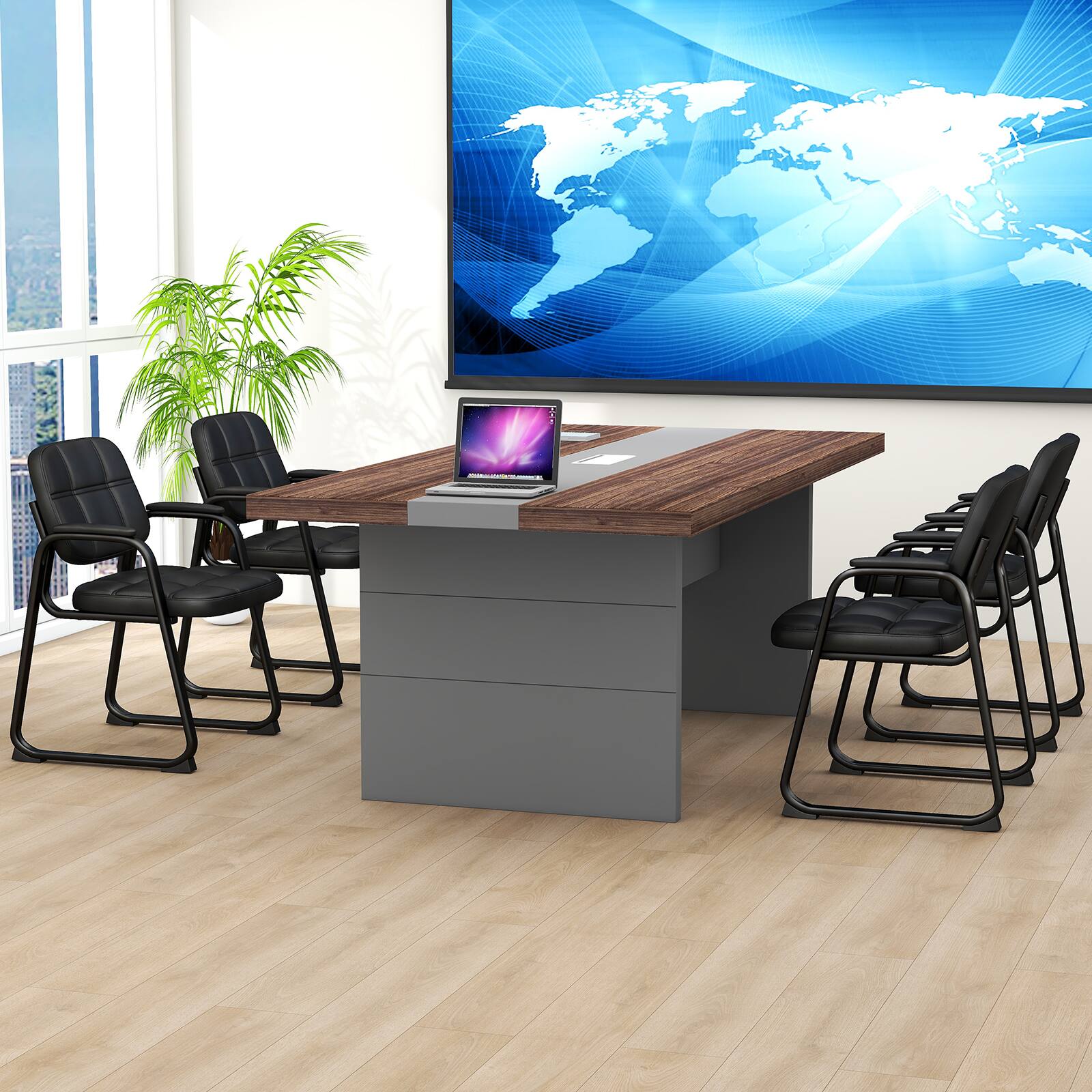 Alt View 4. Costway - Costway Waiting Room Chair Set of 4 Upholstered Guest Conference Chair with Armrest - Black.