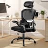 Front. KERDOM - Ergonomic Office Chair with 3D Adjustable Lumbar Support & Headrest, Breathable Mesh Tilt Computer Chair, Filp-up Arms - Black with Headrest.