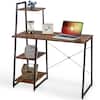 Front. Costway - Costway Modern Computer Desk with 3-tier Storage Shelf CPU Stand Metal Frame for Bedroom - Rustic Brown,Black.