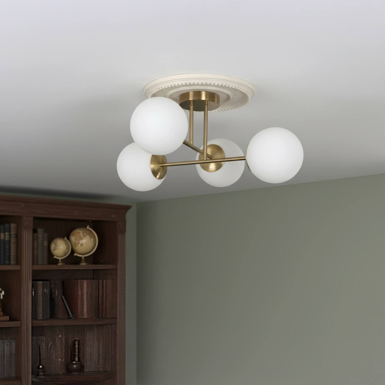 Alt View 5. Umeiluce - Modern 4-Light 22.4 Inches Semi-Flush Mount Glass Globes E12 - Brass.