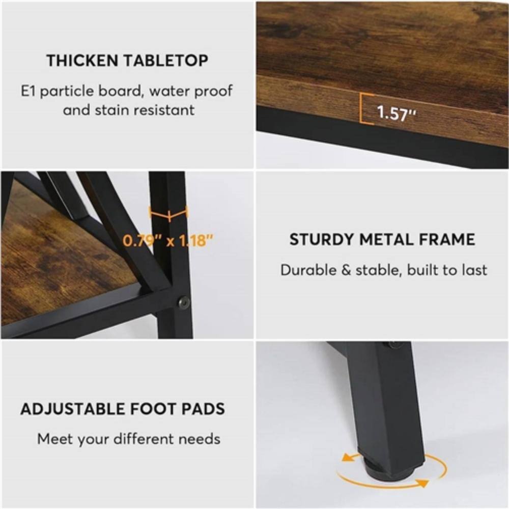 **THICKEN TABLETOP**  
E1 particle board, water proof and stain resistant  
1.57" x 0.79" x 1.18"

**STURDY METAL FRAME**  
Durable & stable, built to last

**ADJUSTABLE FOOT PADS**  
Meet your different needs
