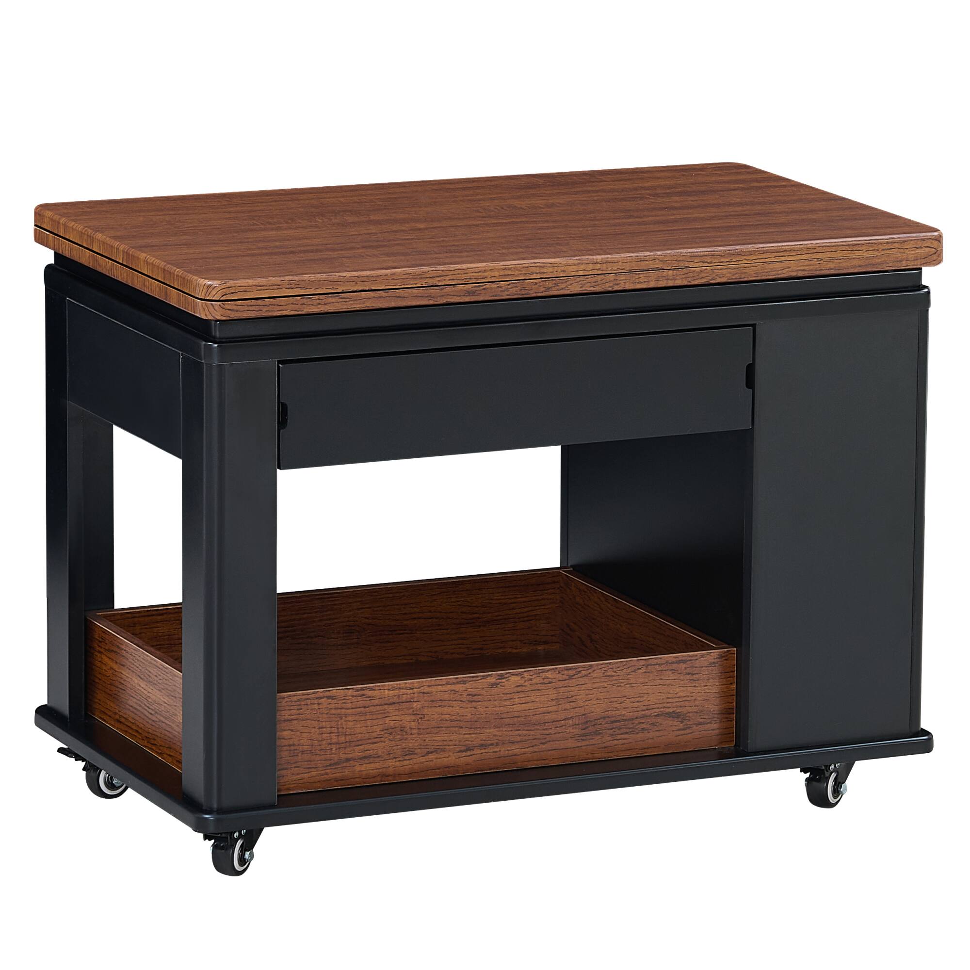 Alt View 10. GOODSILO - Modern Multi-Function Coffee Table with Foldable Top and Multi-Tier Storage - Black+Walnut.