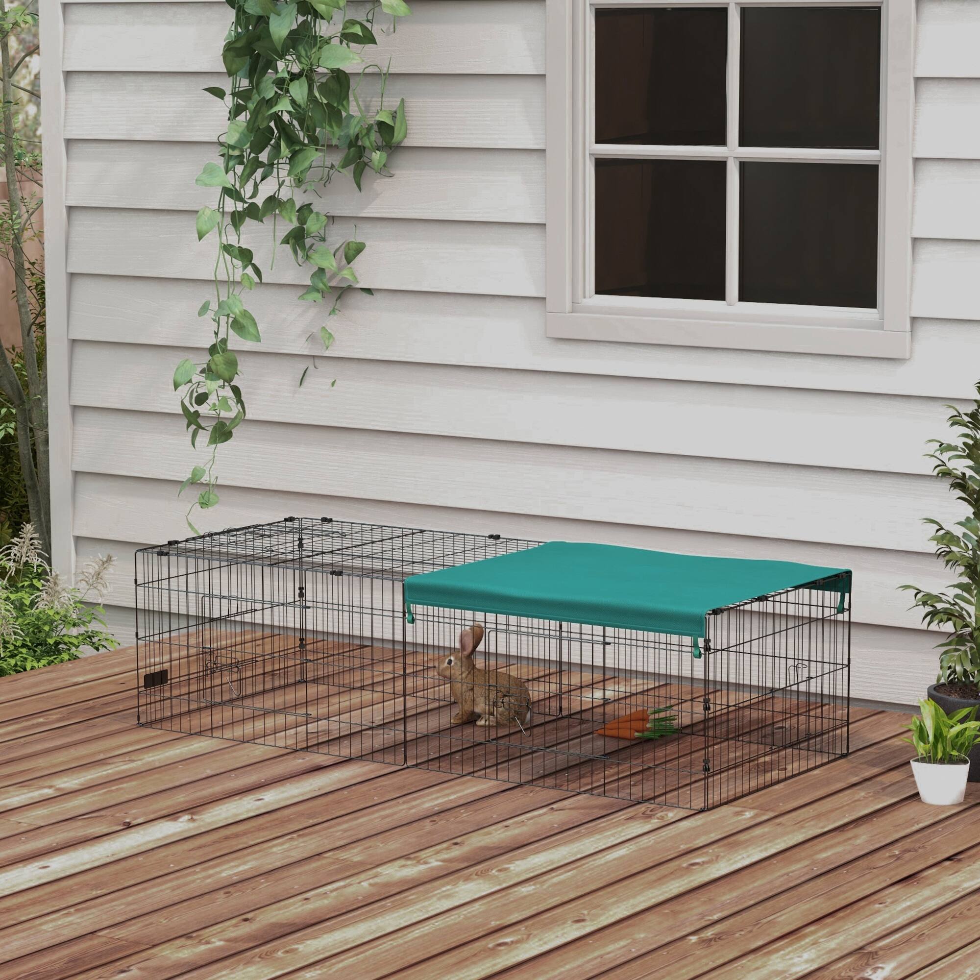 Alt View 1. Pawhut - Small Animal Playpen with with Roof for Rabbits, Chicken - Green.