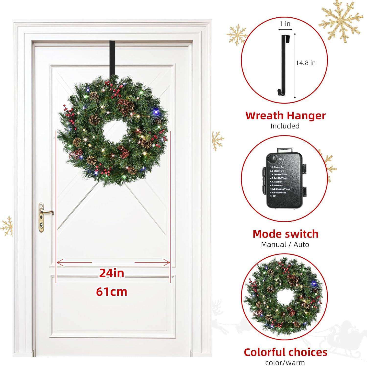 1 in 14.8 in Wreath Hanger Included

Mode switch Manual / Auto

24in 61cm

Colorful choices color/warm