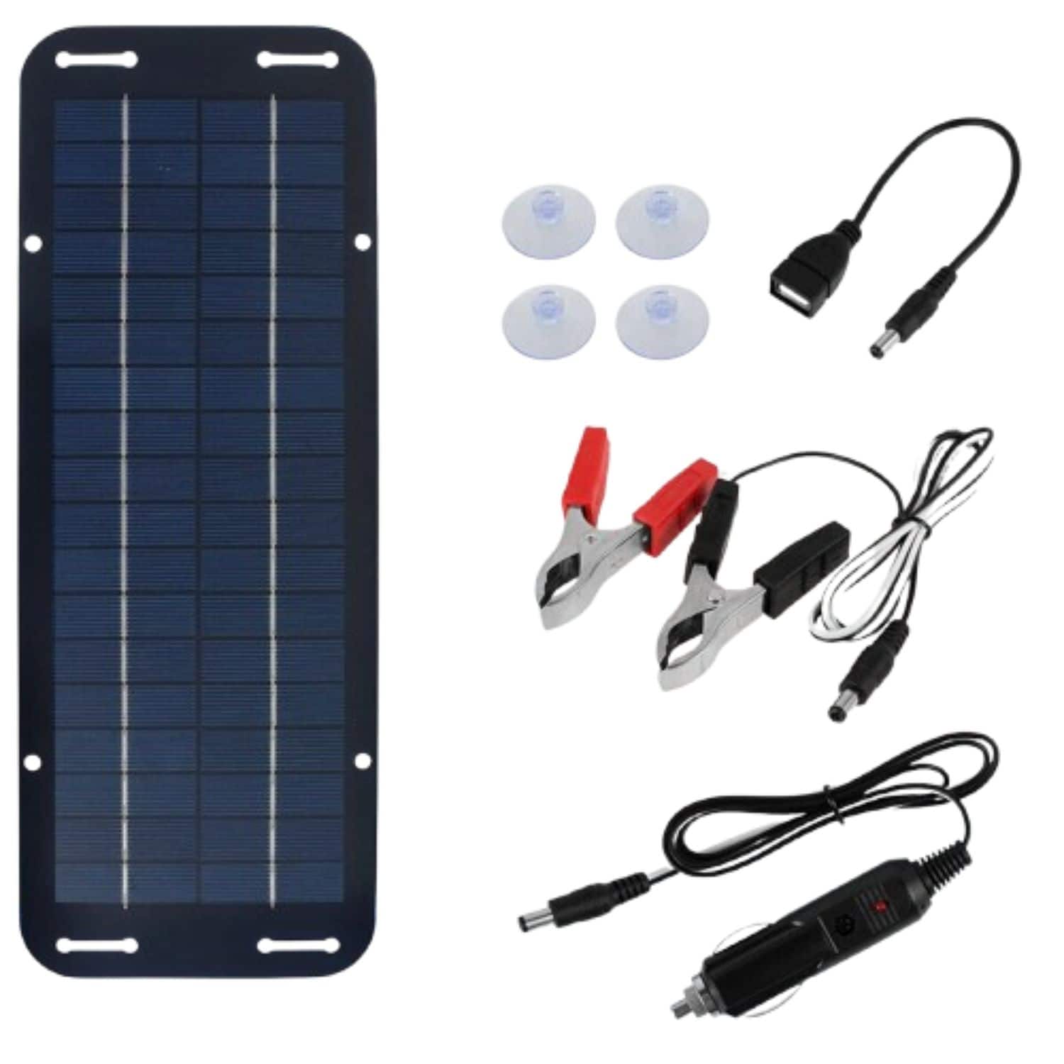 Front. Stock Preferred - 30W Solar Panel 12V Trickle Charger Battery Charger Kit - Black.